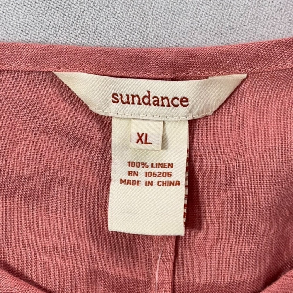 Sundance Linen Dress XL Coral Pintuck Drop-Waist Long Sleeve Side Seam Pockets - Picture 2 of 12